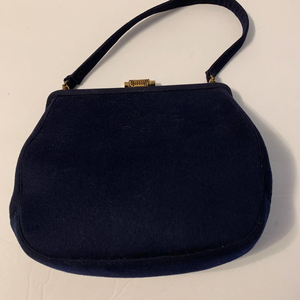 MALAMA Vintage 1940's Felted Wool Handbag/Purse Dark‎ Midnight Blue
